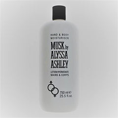 Alyssa Ashley Musk Body Lotion features warm iris, musk, vanilla base for lasting allure.