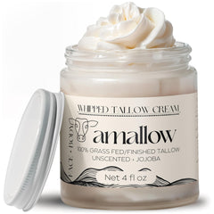 Amallow beef tallow whipped moisturizer jar close-up for deep hydration.