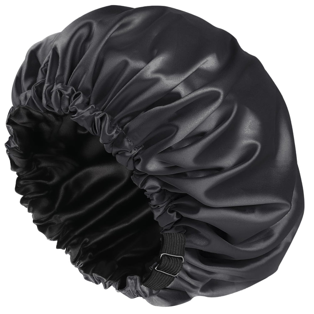Amamba shower cap silk fabric closeup shows luxurious feel and waterproof protection.