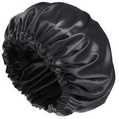 Amamba shower cap silk fabric closeup shows luxurious feel and waterproof protection.