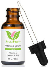 Amara Beauty Vitamin C Serum bottle highlights brighter skin and even tone.