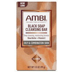 Ambi black soap bar closeup shows rich lather for moisturized skin.