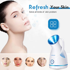 Amconsure nano ion steamer mist close up demonstrating fine mist for deeper hydration.
