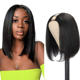 Amella U Part Wig straight bob 10inch shows instant blending with natural look