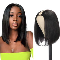 Amella U Part Wig straight bob 10inch shows instant blending with natural look