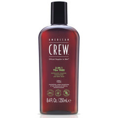 American Crew 3-in-1 Tea Tree bottle front, versatile grooming essential for hair and skin refreshing