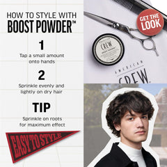 American Crew Boost Powder offers a matte finish for natural-looking, grippy styling.