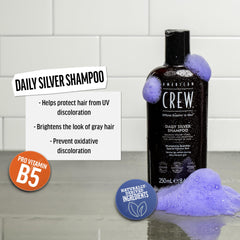 American Crew Daily Silver label close-up highlights vegan, naturally derived formula