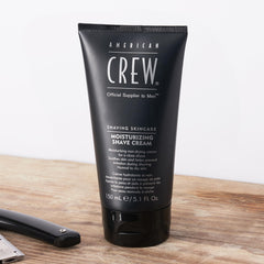 American Crew Moisturizing Shave Cream close-up highlights precise shave lines.
