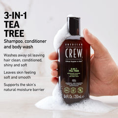 American Crew Tea Tree 3-in-1 conditioner closeup softens hair.
