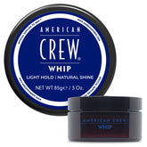American Crew Whip Styling Cream bottle demonstrates weightless texture for natural-looking hold.