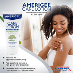 AMERIGEL Care Lotion hand application shows easy smoothing for dry skin