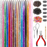 AMGPT 48inch glitter hair tinsel kit colors swatches for vibrant party-ready looks.