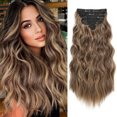 AMGPT honey-blonde 20 inch clip-in extensions beauty shot for instant volume.