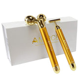 Amirce Face Massager Roller Golden 3D Roller closeup supports smoother skin texture.
