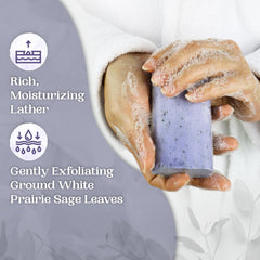 Amish Farms Sage Soap Bar closeup shows rich lather for daily wash.
