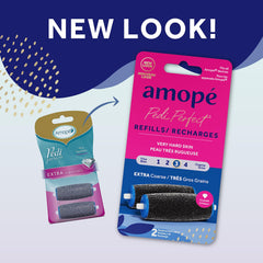 Amope refill pack with extra coarse diamond roller heads for tougher calluses at home.