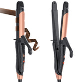 AmoVee dual voltage curling iron front view for travel-ready styling.