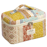 AMULOKRU Quilted Makeup Bag floral pattern front view for stylish travel organization
