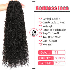 AMUMI Goddess Locs crochet hair 24inch pack8 curly-ends closeup for soft, human-hair feel.