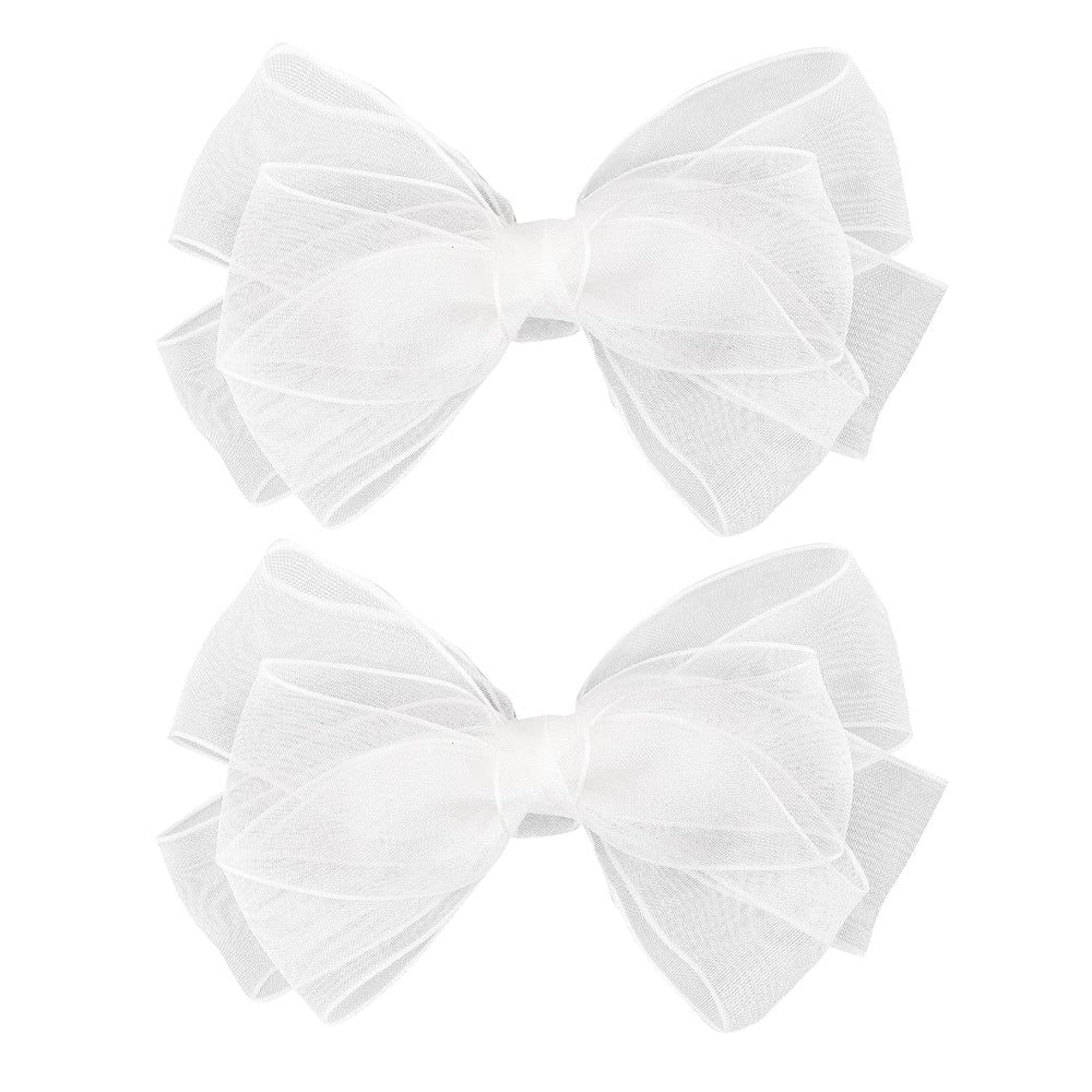 Amybasic organza double bow white clip with delicate sheen for elegant hairstyles.