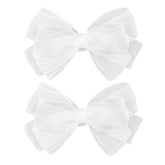 Amybasic organza double bow white clip with delicate sheen for elegant hairstyles.