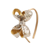 Amybasic Sparkly Sequin Bow Headband gold front-view showcases dazzling sparkle for everyday wear.
