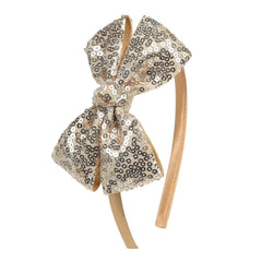 AmyDecor gold sequin bow headband front view for cheerful daily wear