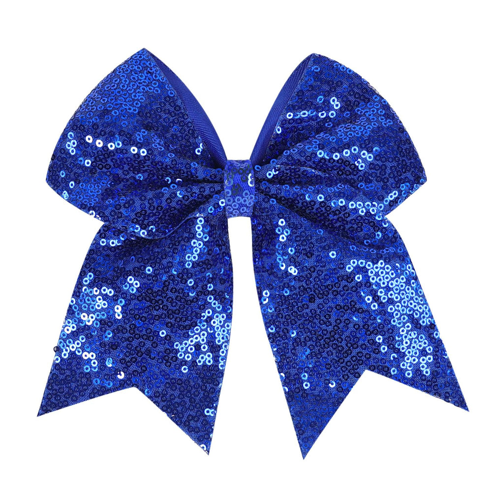 AMYDECOR jumbo glitter cheer bow clip royal blue with secure alligator clip for active cheer.