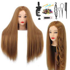 Amyqueen mannequin head 80% real hair showcases natural texture for realistic styling practice.