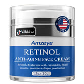 AMZEYE retinol face cream jar closeup demonstrates creamy texture for smoothing fine lines at night