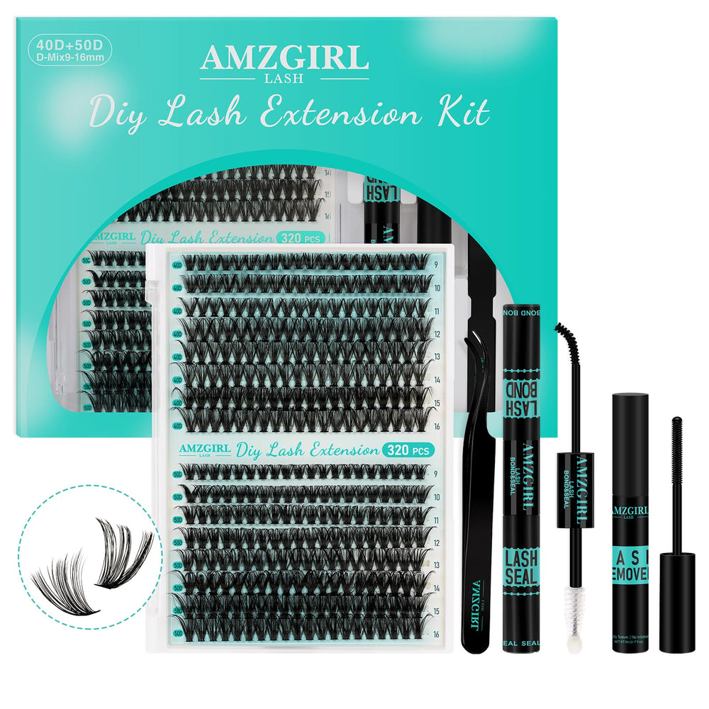 AMZGIRL LASH lash extension kit 320pcs packaging for DIY lash artistry and at-home use
