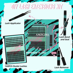 AMZGIRL LASH Midnight cluster collection closeup highlights wispy, lightweight extensions