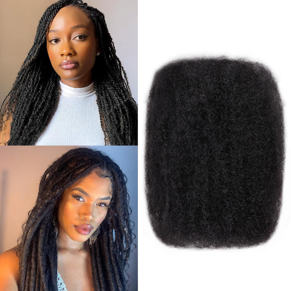 Amzluck Afro Kinky Bulk Hair packaging shows premium 100% human hair for versatile styling