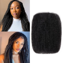 Amzluck Afro Kinky Bulk Hair packaging shows premium 100% human hair for versatile styling