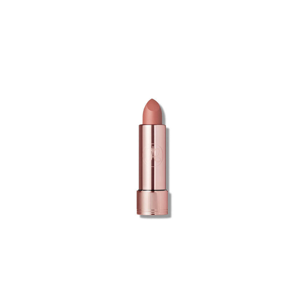 Anastasia Beverly Hills Matte Lipstick Blush Brown swatches show rich pigment payoff.