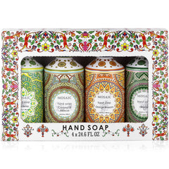AnatoliaDaphne Mosaic hand soap set front view shows four scents for daily cleansing.