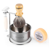 Anbbas badger brush with wood handle close-up for silky lather