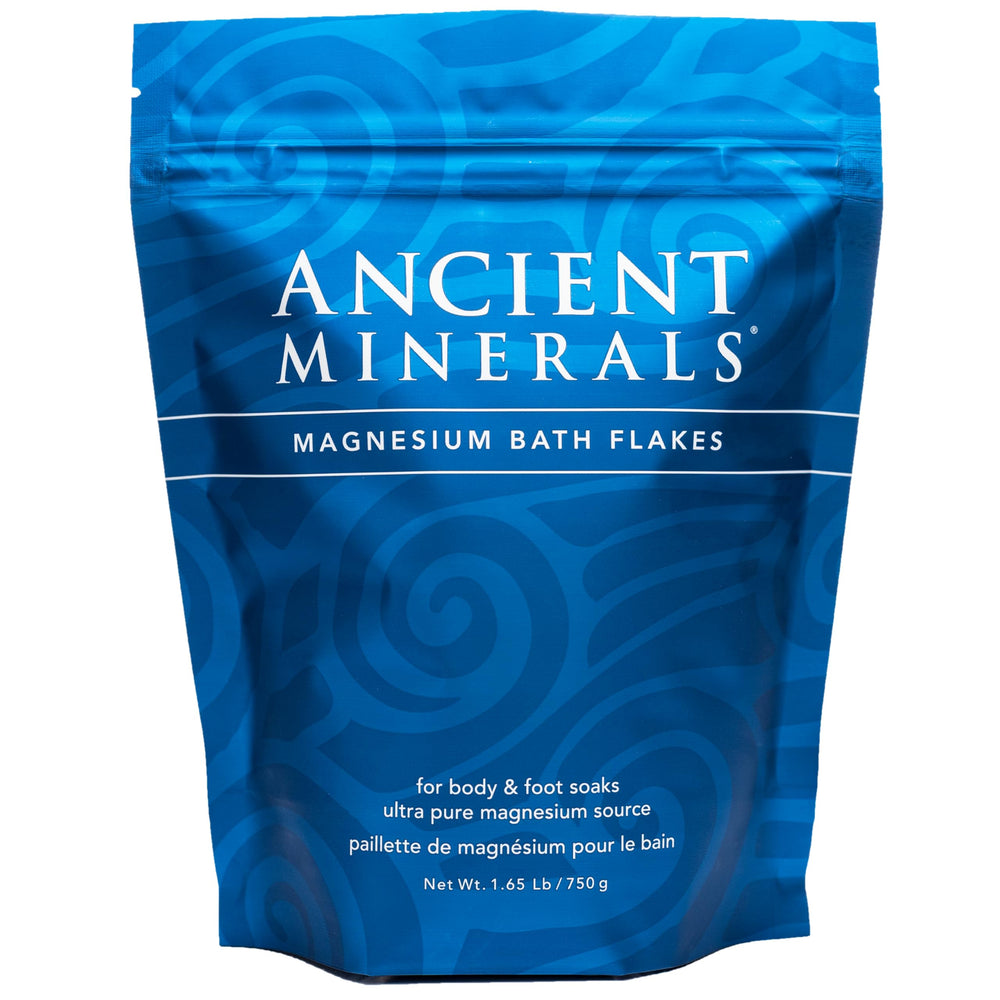 Ancient Minerals Magnesium Bath Flakes bag closed—fragrance-free soak