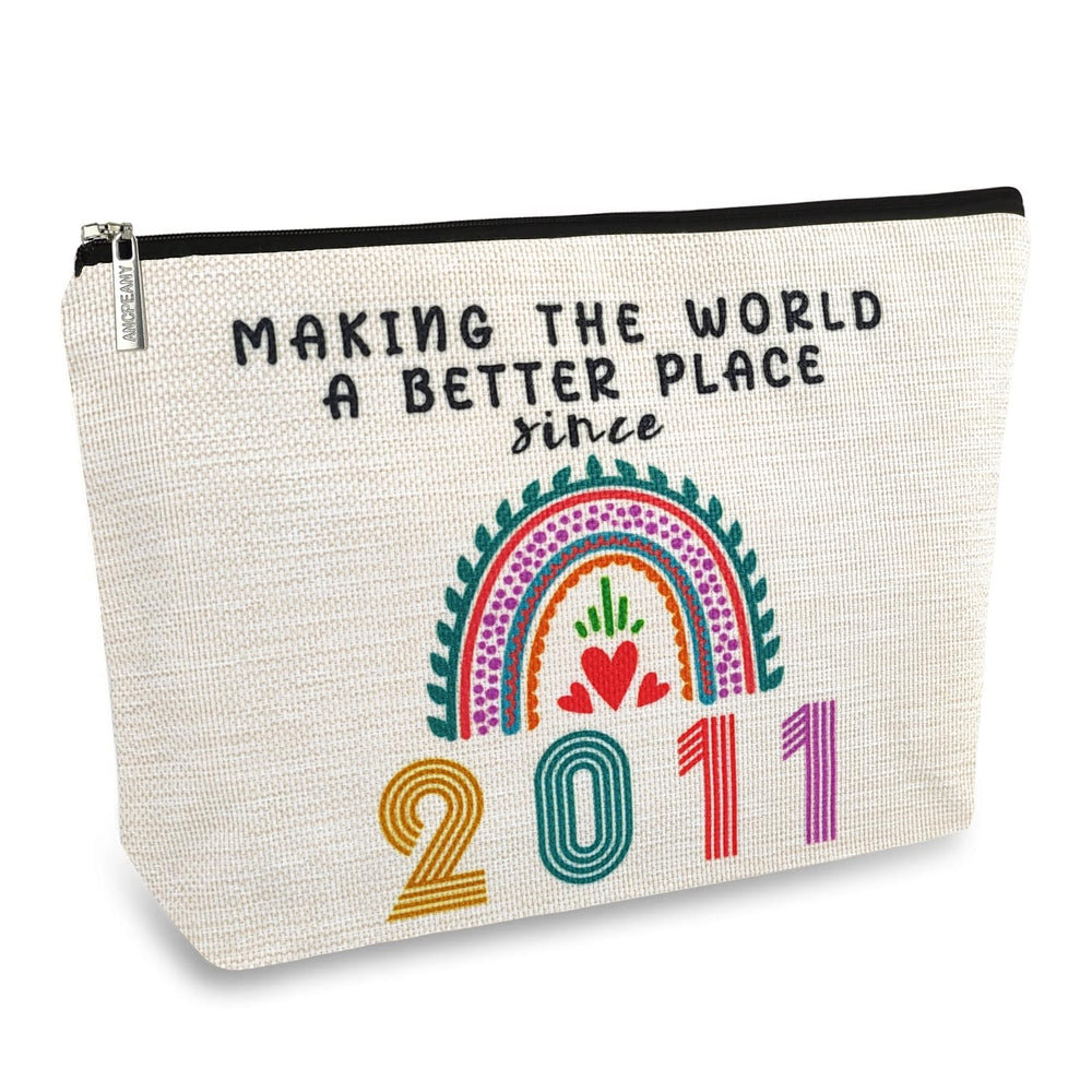 ancpeany 14th birthday makeup pouch front view for quick cosmetic organization on the go.