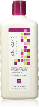 Andalou Naturals 1000 Roses Conditioner bottle view highlights color care and lasting shine