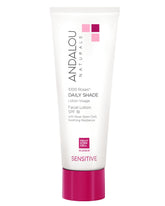 Andalou Naturals 1000 Roses Daily Shade SPF 18 bottle shows ultra sheer hydration and protection