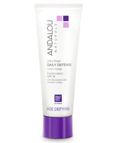 Andalou Naturals Age Defying Ultra Sheer Daily Defense bottle front view highlights SPF 18 protection.