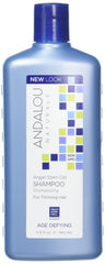Andalou Naturals Argan Stem Cell Age Defying Shampoo bottle provides nourishing scalp hydration for daily use.