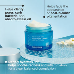Andalou Naturals Argan Stem Cell Recovery Cream jar on skin illustrates soothing hydration.