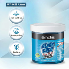 Andis Blade Care Plus Jar dip action demonstrates quick 10-second blade cleaning