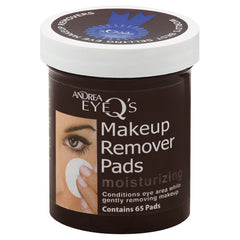 Andrea Eye Q's Eye Make-Up Remover Pads show moisturizing cleansing for quick eye makeup removal