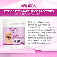 Andrea Eyeq oil-free swabs close-up showing pre-moistened tip for precise corrections