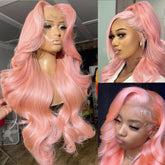 ANDRIA 13x4 HD lace front wig in pink body wave for a seamless natural look