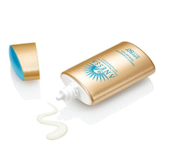 Anessa sunscreen on skin showing milky texture for quick sun protection